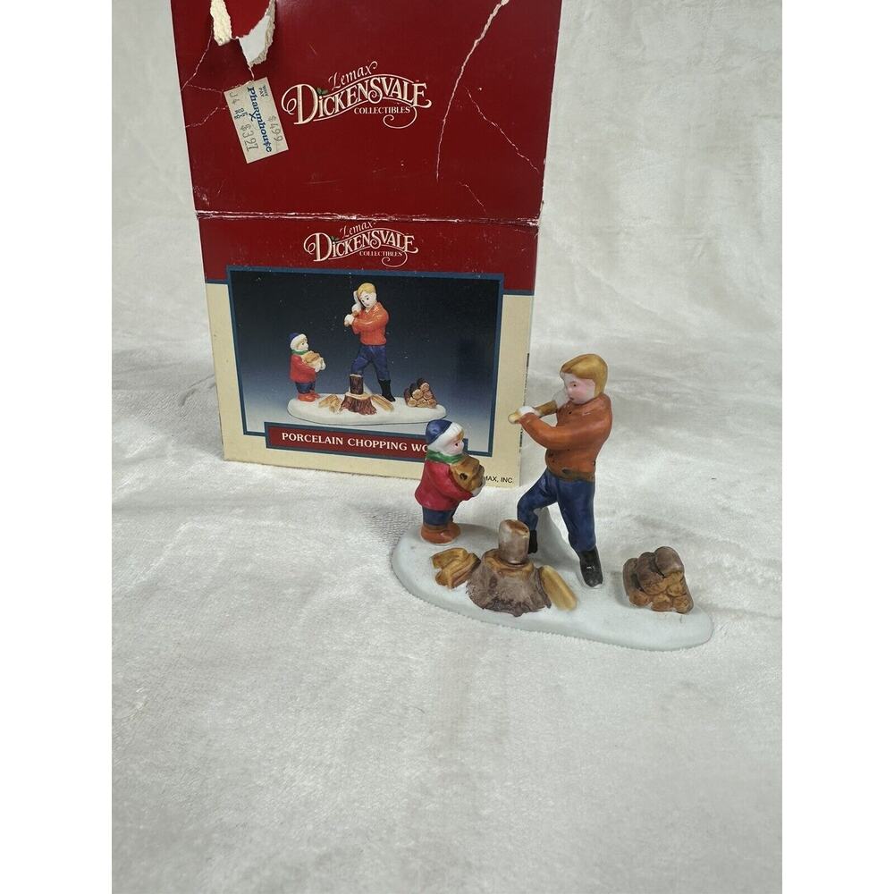 1993 Lemax Dickensvale Porcelain Chopping Wood Christmas Village In Original Box